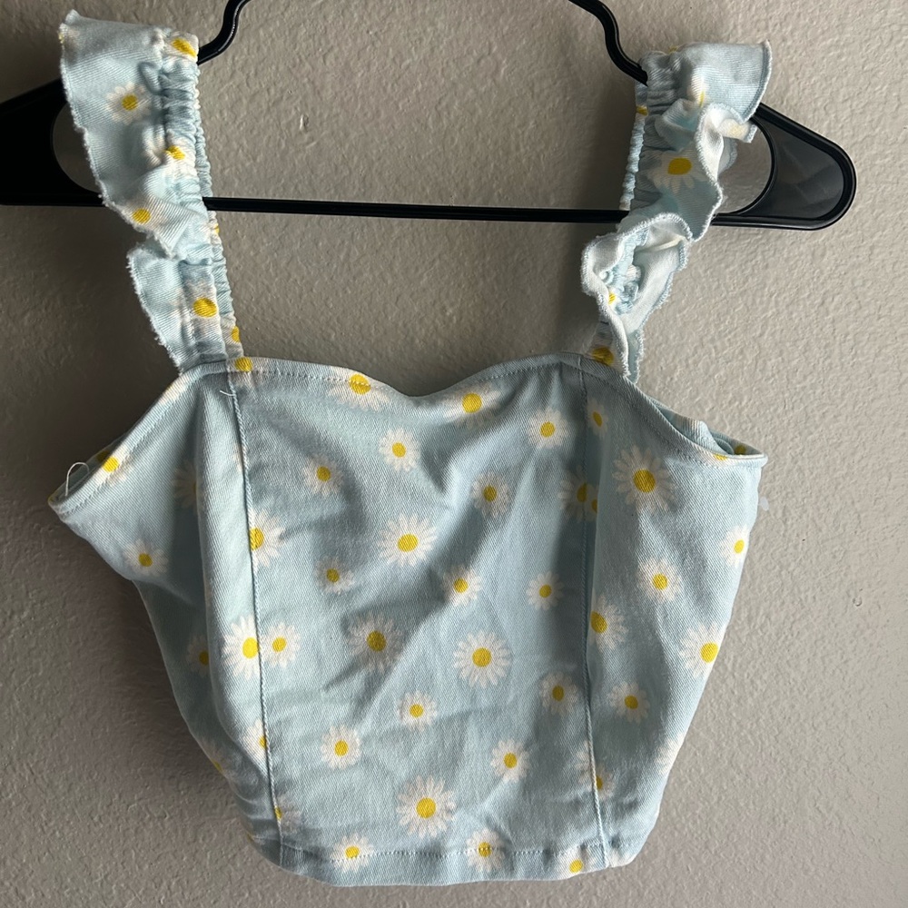 Altar’d State Floral Ruffle Strap Zip Crop